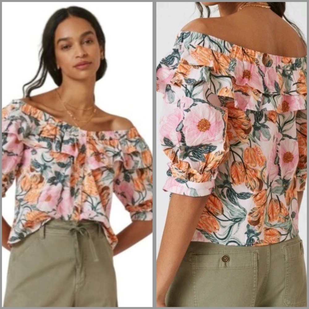 NWT Cecilia Pettersson for Anthropologie Ruffled Off-The-Shoulder Blouse Floral
